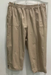 Emily Daniels Capri Pull On Pants Size L Beige Elastic Waist Front Pockets 136 - Picture 1 of 7