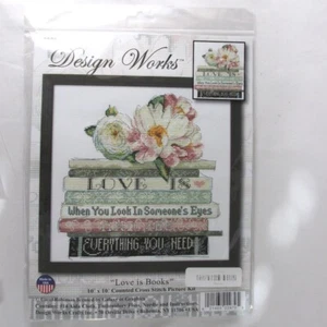 Design Works Love is Books Flowers Counted Cross Stitch Picture Kit 10" X 10" - Picture 1 of 8
