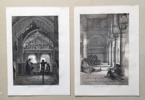 2 Gustave Dore engravings c. 1860. Granada, Alhambra, Andalucia, Spain - Picture 1 of 7