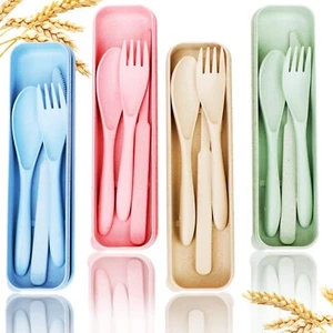 4 Sets Reusable Travel Utensils Set with Case Portable Tableware Cutlery - Picture 1 of 7
