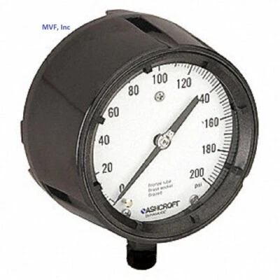 Ashcroft 1279 Dura Pressure Gauge 4-1/2" Face 0-200 PSI 1/2" NPT SS Lower 32094 - Image 1 of 3