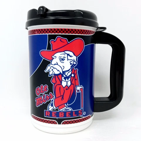 Vintage Ole Miss Rebels Colonel Reb Whirley 6” Insulated Travel Cup Mug w/ Lid Cover