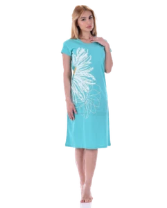 PETKOV Damen Nachthemd Midi Blümchen 100%  Baumwolle Türkis M-4XL EU-gefertigt - Bild 1 von 2