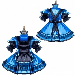 Girl Sissy maid lockable Blue Satin Dress cosplay costumes CD/TV Tailor-made - Picture 1 of 4