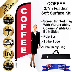 COFFEE Red 2.7m Feather Flag/Banner Kit with Spike *Waterproof *Promotional - Picture 1 of 10