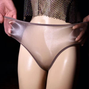 Women Sheer Open Crotch Shorts Underwear Shiny Glossy Briefs See Through Panties - Picture 1 of 38