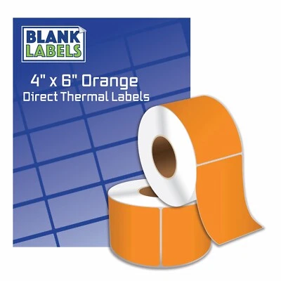 BLANK LABELS ORANGE 4 Rolls 4x6 Direct Thermal Labels Rolls 250 / 1000. For Eltron Zebra 2844