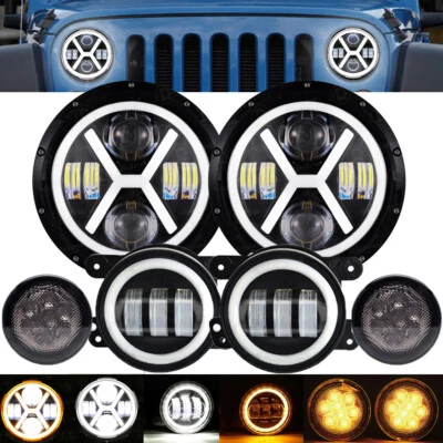 Faros LED halo de 7" para Jeep Wrangler JK 07-18 + luz antiniebla de 4" + luz de giro Foto 1 de 4