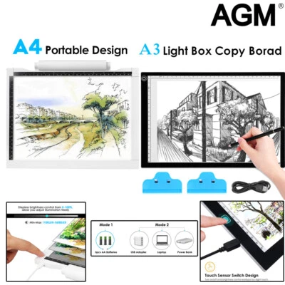 AGM A3 A4 LED Dimmbar Lichttisch Leuchttablet Tracing Lightpad Board Zeichenbrett