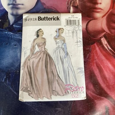 Retro Butterick '52 Strapless Dress Pattern #B4918 Size 6-8-10-12 UNCUT - Image 1 of 3