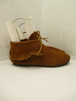 MINNETONKA Moccasins Ankle Shoe 682 Womens Size 6.5 Brown Leather Fringe - Image 1 of 4