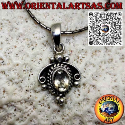 Ciondolo in argento 925‰ con topazio giallo naturale su montatura etnica - Immagine 1 di 4