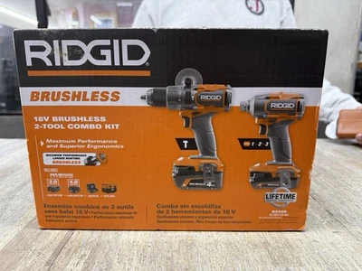 RIDGID R9208 18V Brushless 2-Tool Combo Kit Including Batteries & Charger New - Image 1 of 4