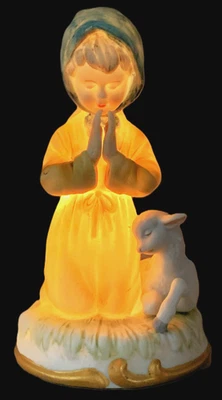 Luz nocturna infantil Lefton vintage "Ahora me acuesto a dormir" dulce oración años 60 Foto 1 de 4