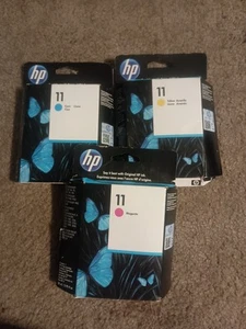 HP 11 Genuine Ink Cartridge Lot of 3 New Sealed  Cyan Yellow Magenta Expire 2014 - Picture 1 of 3