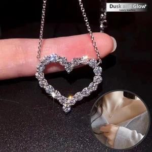 Silver Heart Charm Necklace Pendant Cubic Zirconia CZ Women Jewellery Gift UK - Picture 1 of 6