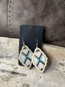 New Geometric Wooden Dangle Earrings - Picture 1 of 4