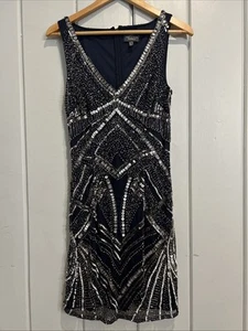 ADRIANNA PAPELL PERLEN PAILLETTEN ÄRMELLOS KURZ COCKTAILKLEID GRÖSSE 8 - Bild 1 von 5