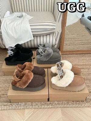 UGG WOMENS Funkette Australian Sheepskin Waffle Slippers 5cm/3cm Platform Boots - Imagen 1 de 4