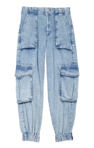 All Saints Denim Cargo Cuffed Frieda Denim Trousers Joggers Size 2 - Picture 1 of 5