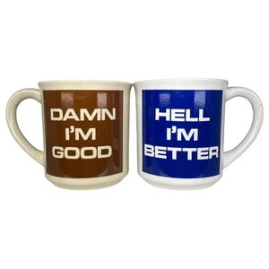 Juego de tazas de cerámica de colección años 70 George Good Damn I'm Good Hell I’m Better Message - Imagen 1 de 4