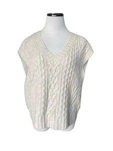 Garnet Hill 100% Kaschmir Zopfmuster Pullover Weste Gr. L beige kastig ruhig Luxus - Bild 1 von 10