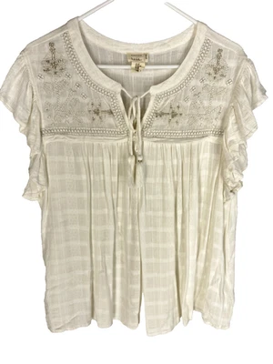 Nicole Miller Artelier Крестьянский Топ Женский 2X Цвета слоновой кости Кисточки Галстук Вышитый - Изображение 1 из 4