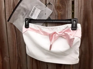 White Pink  Bow Strapless Sleeveless Tube Top Y2k Going Out Bandeau Crop Top S - Picture 1 of 3