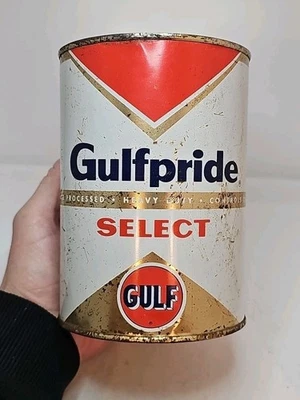 NOS NEW VINTAGE GULF MOTOR OIL QUART TIN CAN GAS ENGINE GULFPRIDE  SELECT ADVERT - Image 1 of 4