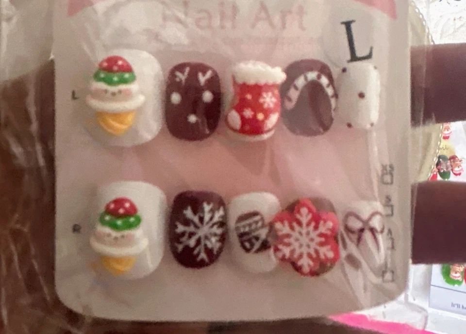 10 Piezas Hechas a Mano Navidad Prensa en Uñas Cortas Uñas Falsas 3D Papá Noel Talla L Foto 1 de 1