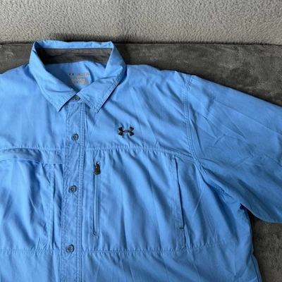 Under Armour Mens HeatGear Fishing Outdoor Shirt Blue 2XL Loose Fit Button Front - Image 1 of 4