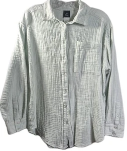 Womans Oversized Medium Mint Green Button Up Shirt Long Sleeve Cotton Crinkled - Picture 1 of 7