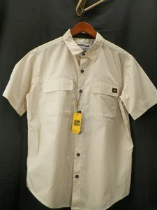 Caterpillar Men's  Sandshell Beige Solid Utility Short Sleeve Shirt Pockets Sz M - Picture 1 of 8