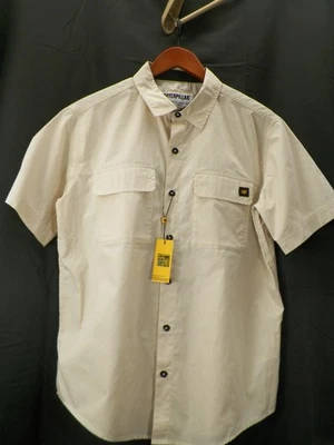 Caterpillar Men's  Sandshell Beige Solid Utility Short Sleeve Shirt Pockets Sz M - Image 1 of 4