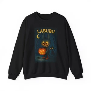 Halloween LaBubu Monster Parody Crewneck Sweatshirt, Unisex Pullover, Black - Picture 1 of 18
