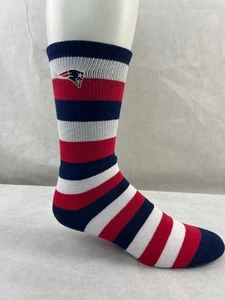 New England Patriots Striped Crew Socks Large - Picture 1 of 2