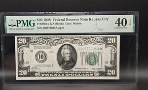 1928 $20 Federal Reserve Note - Kansas City - Fr #2050 J - PMG 40 EPQ EF - Picture 1 of 2