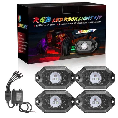 RGB LED Rock Light Kit 4 Pods Bluetooth Control Waterproof Multicolor | 36ttt... - Image 1 of 4