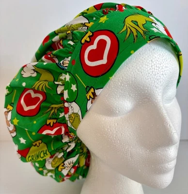 Christmas Grinch Print Size Large Medical Bouffant Scrub Cap Surgery Hat - Image 1 of 4