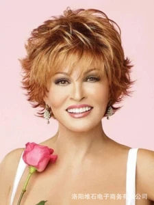 Fashionable Ladies Short Light Brown Curly Hair Wigs - Yellowish Brown  - Picture 1 of 4