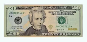US Twenty Dollar bill Star Note JD 00007610 * Series 2009-Fancy -Unique-Rare - Picture 1 of 6