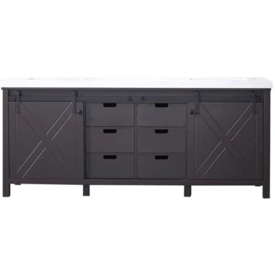 Tocador doble con fregaderos Lexora Home Marsyas 80" de cuarzo en marrón Foto 1 de 4