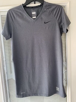 ✨Yourh L (12-14)  Nike Pro Short Sleeve  Shirt, Gray Black Trim And Logo Unisex - Image 1 of 4