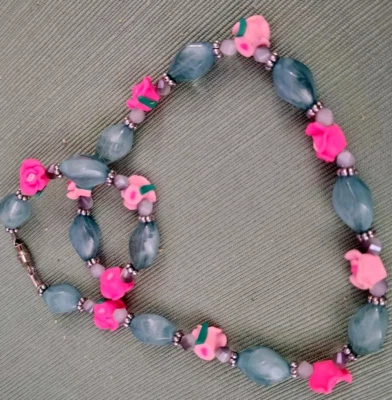 Handcrafted Pink Clay Roses 19" Necklace - Image 1 of 3