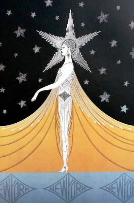 Erte 1987 NEW YORK LADY in PEARLS STAR HEADDRESS Matted Art Deco Fashion Print - Image 1 of 4