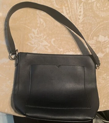 ¡NUEVO SIN ETIQUETAS! Bolso de Mano Antiguo Azul Marino Cuero Sintético Negro. 4”x10”x11” Foto 1 de 4