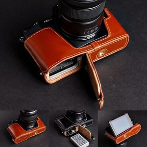 Funda bolsa de cuero genuino hecha a mano con media cámara para Olympus OM-D E-M5 - Imagen 1 de 8