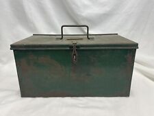 Vintage Green Metal Industrial Tin Box Case Chest  Name Engraved