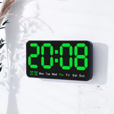 8" Digital Large Green LED Wall Desk Clock Display with Temperature Alarm Week - Image 1 of 4