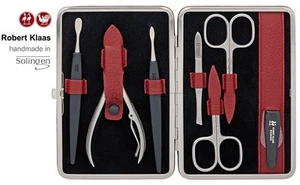 JUEGO DE TIJERAS DE UÑAS SOLINGEN HECHAS A MANO ROBERT KLAAS 7 PIEZAS ESTUCHE DE MANICURA / BURDEOS - Imagen 1 de 1